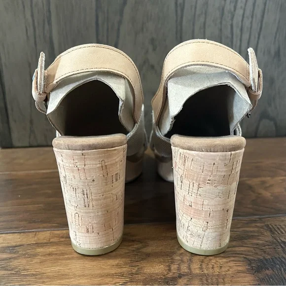Toms Ibiza Cross Strap Block Heel Sandals Size 6.5 Tan Cork - Picture 7 of 9